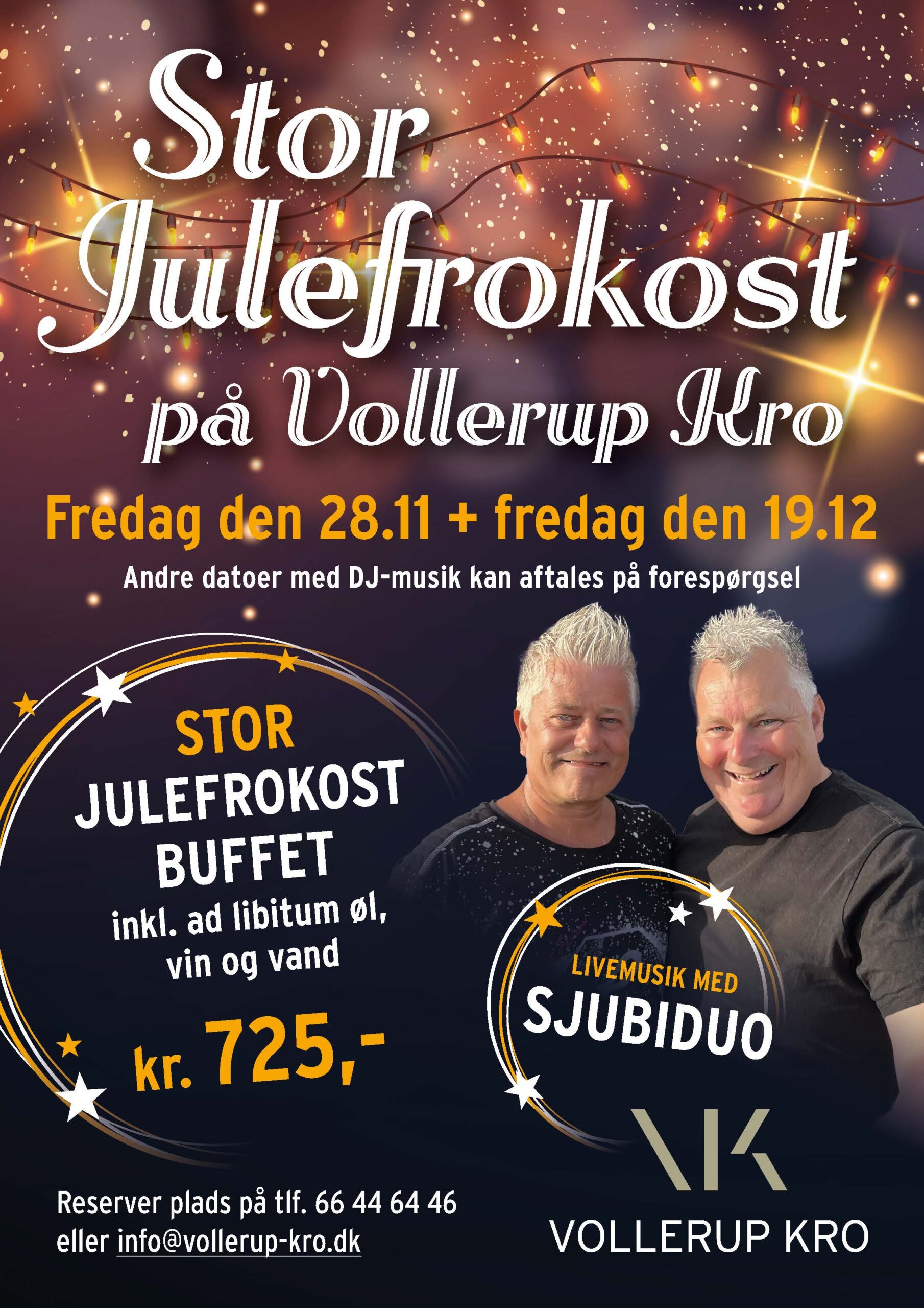 Julefrokost Sjubiduo 2025 A4 v2 Vollerup Kro, julefrokost, Sjubiduo 2025